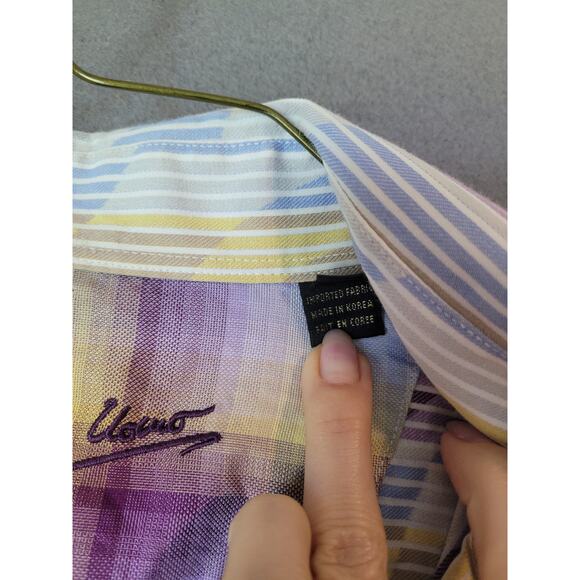 Bugatchi Uomo Shirt Men’s L Colorful Striped Shaped Fit Party Style EUC - Picture 10 of 12